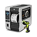 Zebra ZT610 Printer Angled Left with DS3600 Scanner
